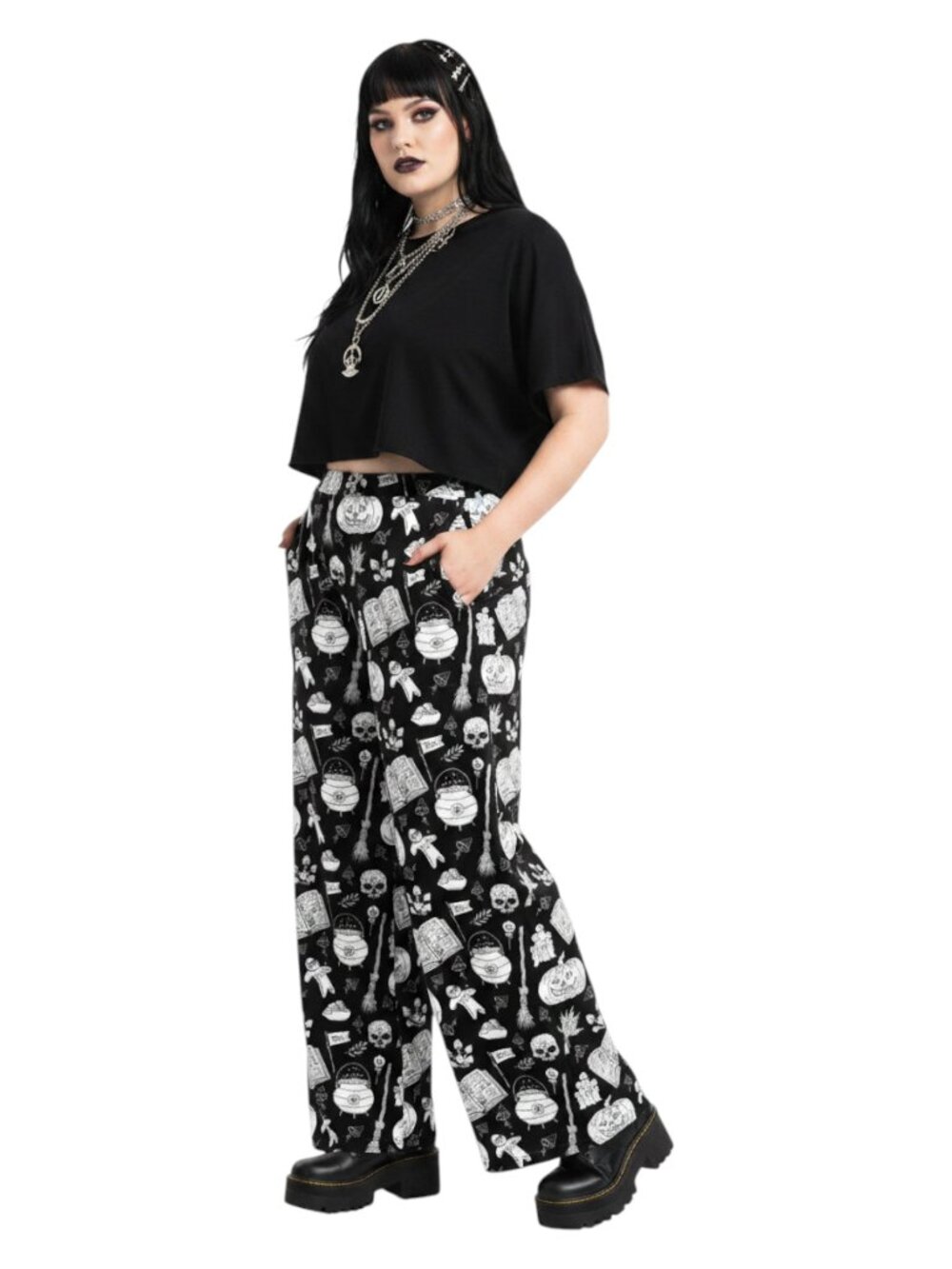 Whimsigoth Witchy Wide Leg Lounge Pants - Goth Voodoo Print XXS-6XL